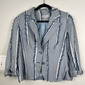 Maakif Denim Frayed Accent Blazer Jacket